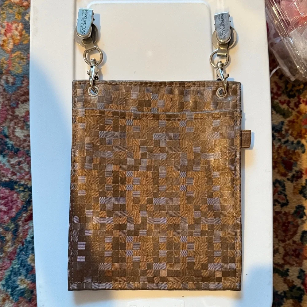 Hip Klip Brown Checkered Women's hands free mini purse/Bag with clips